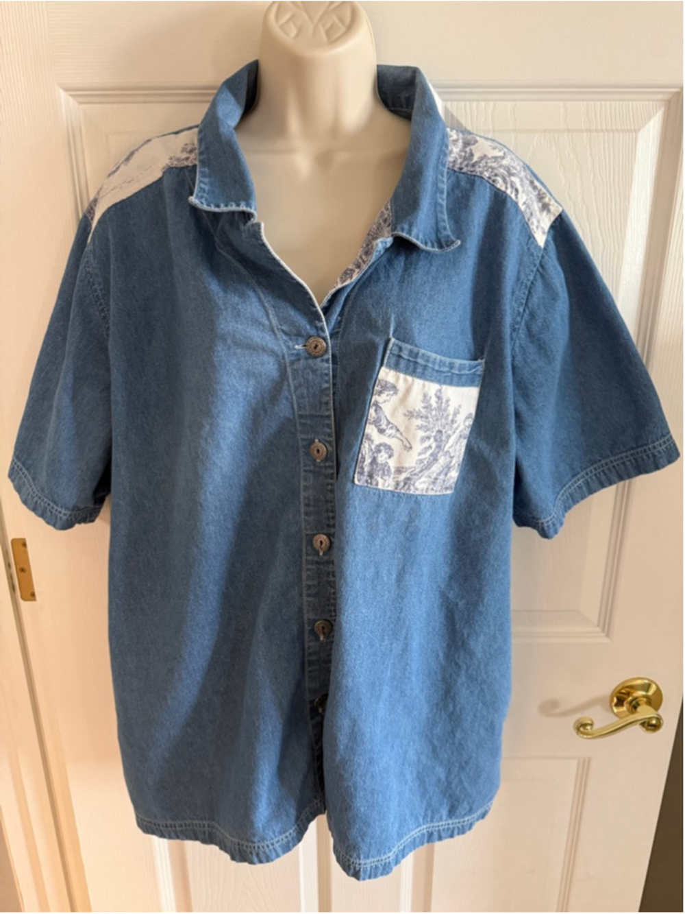 Vintage Silhouette brand SZ 3X patchwork denim shirt Grandmacore